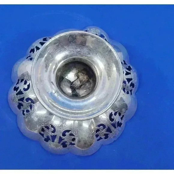 Vintage Silver Plate Candle Holder Trinket Candy Vanity Dish Ornate Petite - Picture 8 of 13